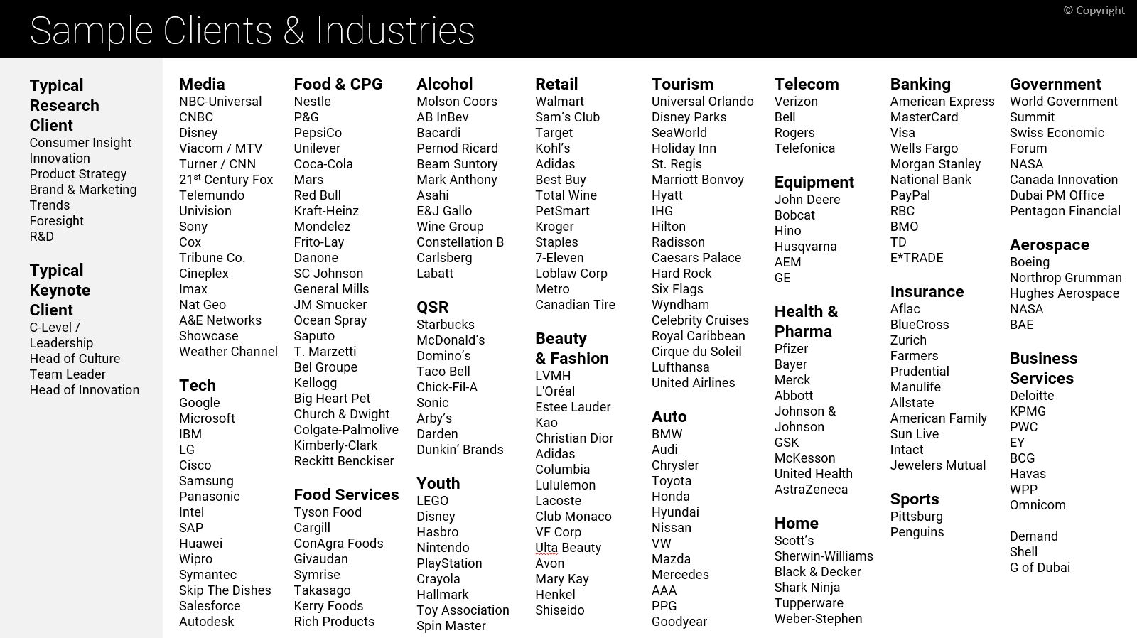 innovation keynote speaker and trend research clients